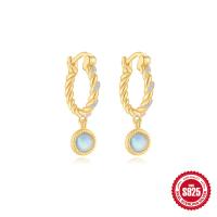 Gold-Plated Twisted Hoop Earrings with Opal