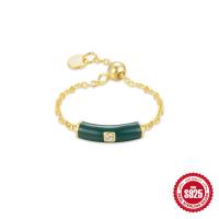 Gold Chain Green Bar Ring with Cubic Zirconia