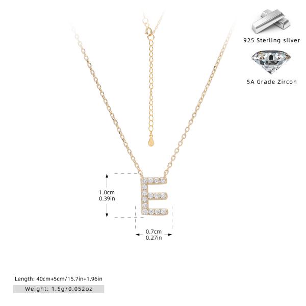 Gold Zirconia Letter E Pendant Necklace