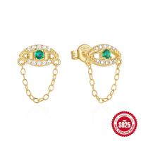 Gold Evil Eye Chain Stud Earrings
