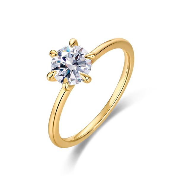Gold Solitaire Cubic Zirconia Ring
