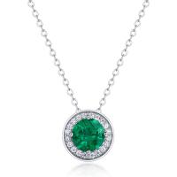 Emerald Halo Silver Pendant Necklace
