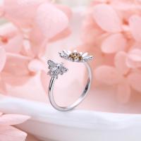 Silver Floral Bee Open Band Ring