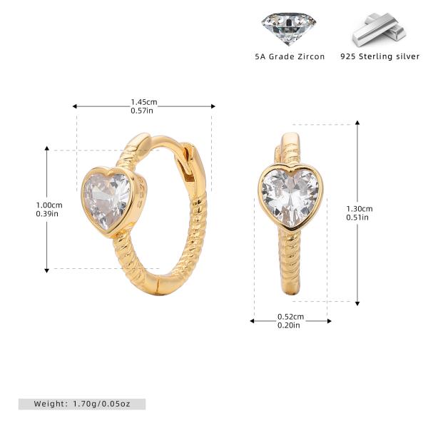 Gold Heart Zirconia Huggie Earrings
