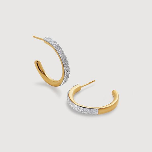 Two-Tone Pavé Medium Hoop Earrings