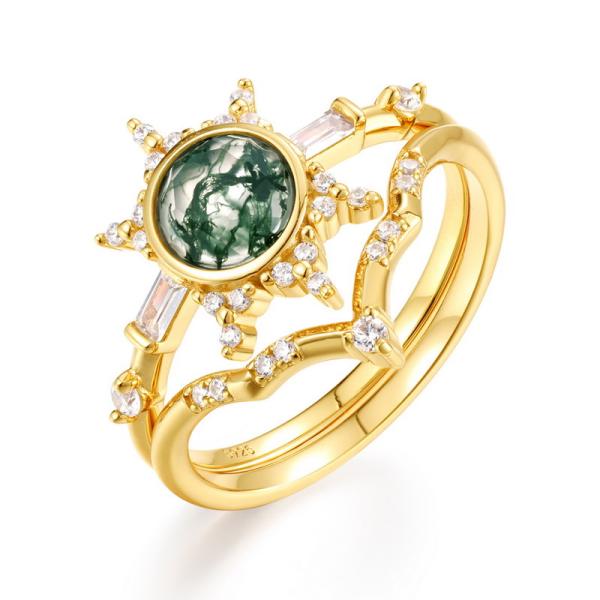 Gold Celestial Green Stone Band
