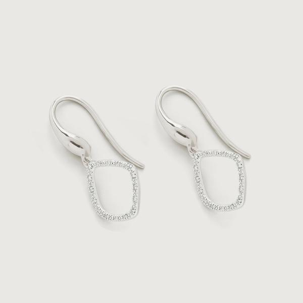 Silver Geometric Pavé Dangle Earrings