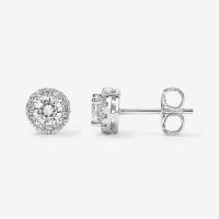 Silver Halo Cubic Zirconia Stud Earrings