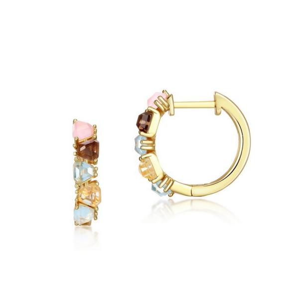 Gold Multicolor Stone Hoop Earrings