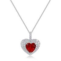 Ruby Heart Halo Pendant Necklace
