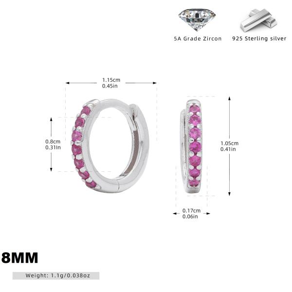 Medium Silver Pink Zircon Huggie Earrings