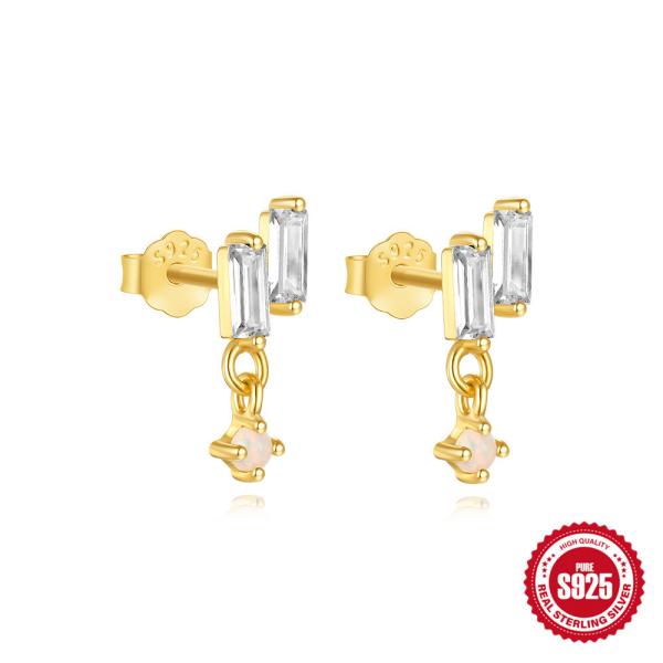 Gold-Plated Opal Drop Stud Earrings