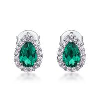 925 Silver Halo Emerald Stud Earrings