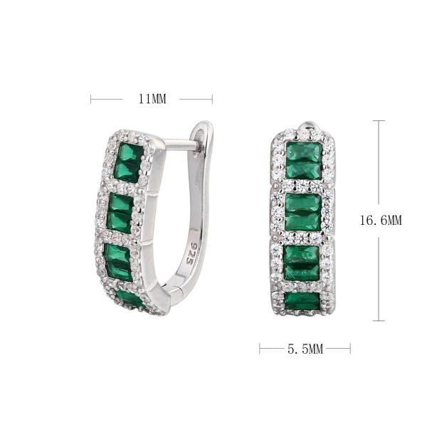 Silver Green Stone Pavé Huggie Earrings