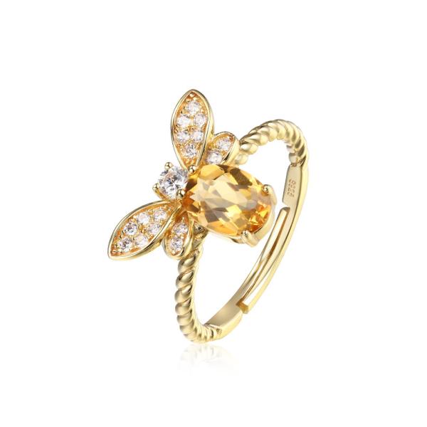 Gold Bee Motif Citrine Band Ring