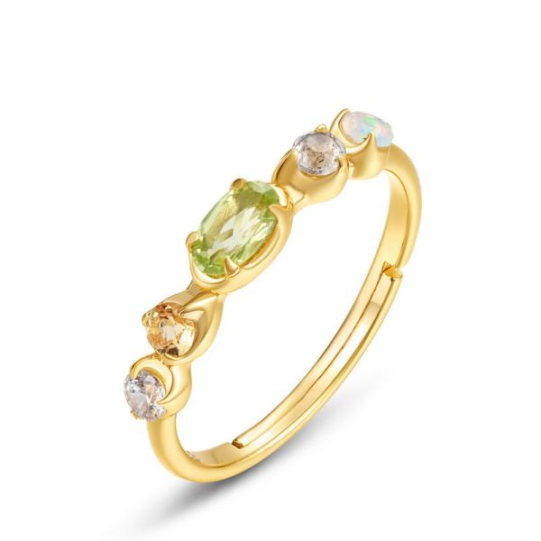 Gold Multicolor Gemstone Band Ring