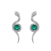 Emerald Snake Silver Climber Earrings