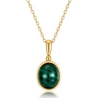 Gold Green Stone Bezel Pendant Necklace