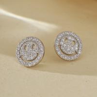 Silver Smiley Face Pavé Stud Earrings