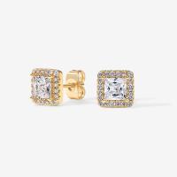 Square Halo Gold Stud Earrings