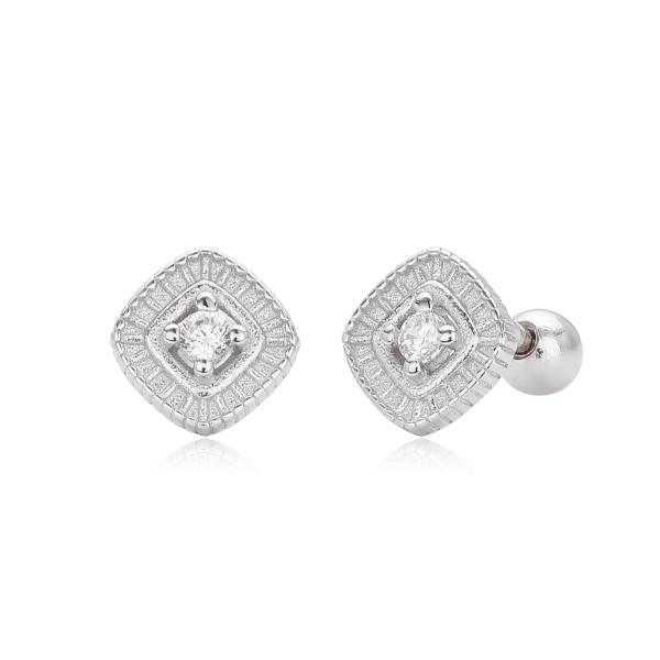 Silver Geometric CZ Stud Earrings