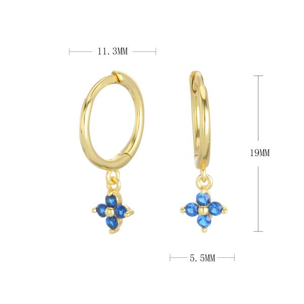 Gold Blue CZ Floral Huggie Earrings