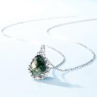 Moss Agate Halo Pendant Necklace