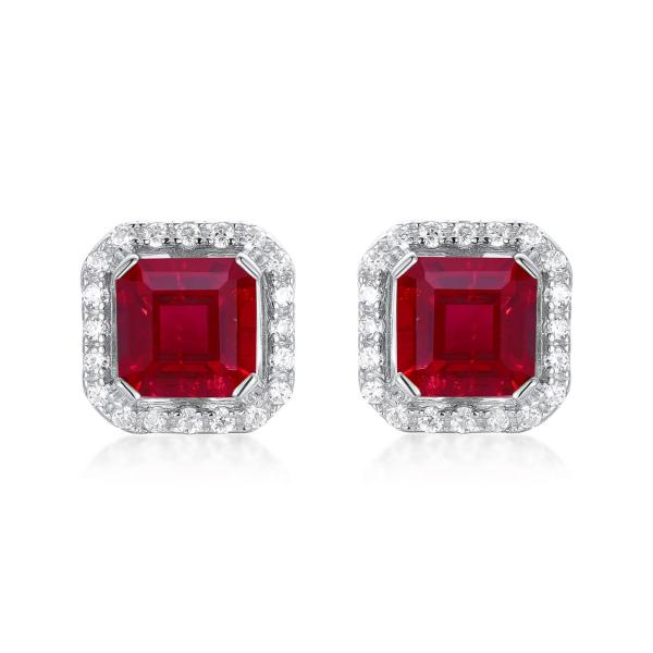 Sterling Silver Ruby Stud Earrings