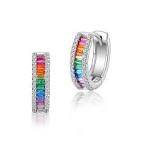 Rainbow Stone Silver Huggie Earrings