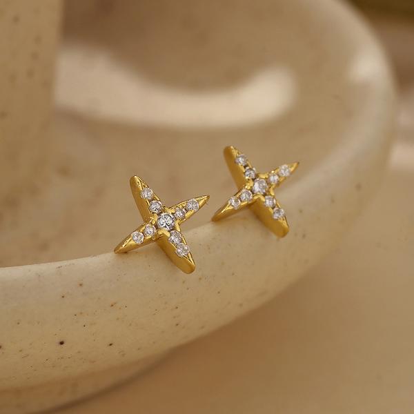 Gold Star Cubic Zirconia Stud Earrings