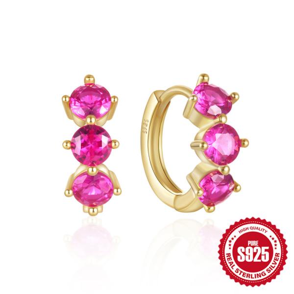 Gold-Plated Pink Cubic Zirconia Huggie Earrings