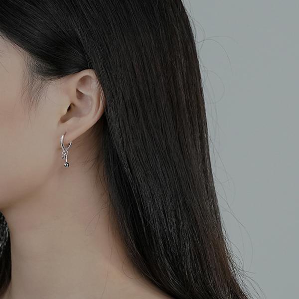 Silver Pavé Hoop Earrings with Dangle