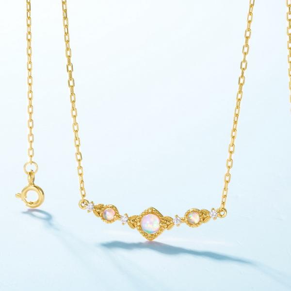 Gold-Plated Opal Geometric Pendant Necklace