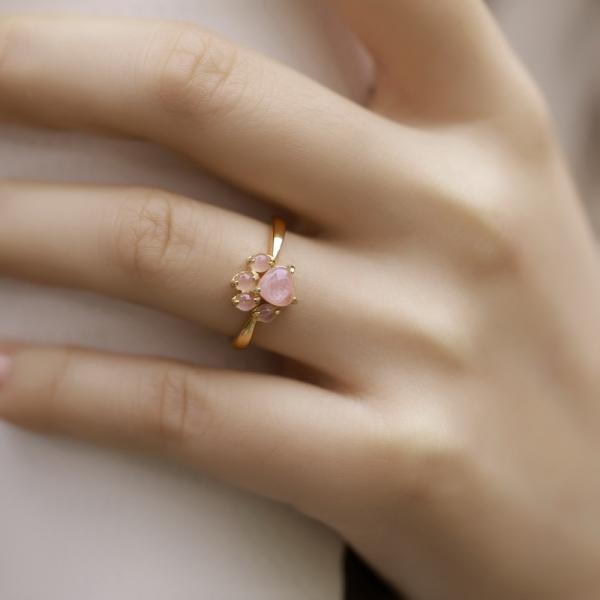 Floral Pink Stone Gold Band Ring