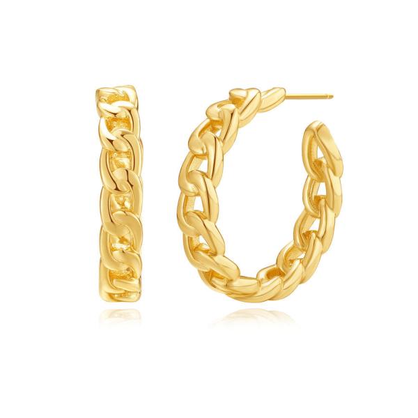Gold Chain-Link Hoop Earrings