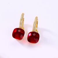 Gold Pavé Red Crystal Dangle Earrings