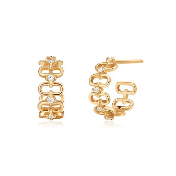 Gold Geometric Cubic Zirconia Hoop Earrings