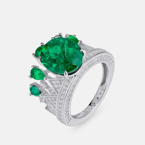 925 Silver Multi-Stone Green Statement Ring