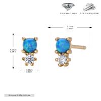 Blue Opal and Zircon Gold Stud Earrings