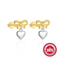 Two-Tone Bow & Heart Stud Earrings