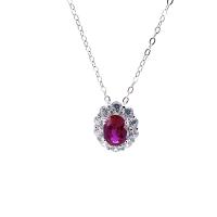 Ruby Oval Halo Pendant Necklace