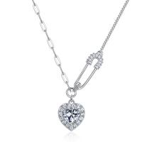 Cubic Zirconia Heart Safety Pin Pendant Necklace