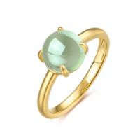 Gold Band Green Glass Solitaire Ring