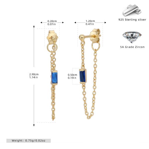 Gold Dangle Earrings with Blue Zircon
