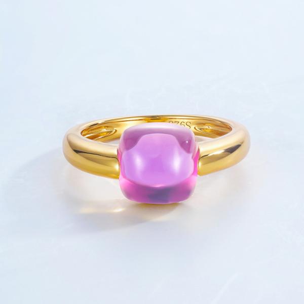 Pink Amber Bezel Solitaire Ring