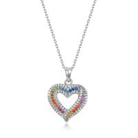 Rainbow Pavé Heart Silver Pendant Necklace