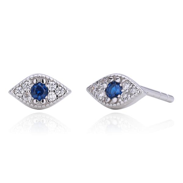 Silver Evil Eye Sapphire Stud Earrings