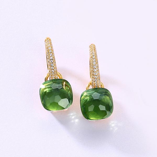 Gold-Tone Emerald Dangle Earrings