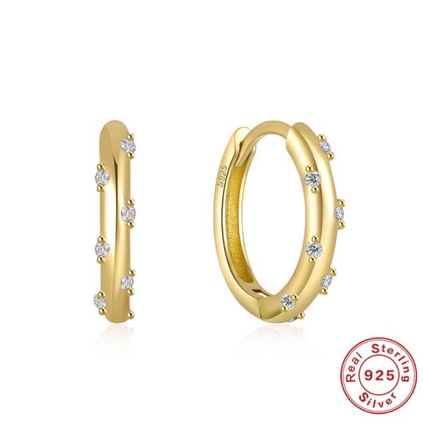 925 Silver Gold-Plated Crystal Small Hoop Earrings
