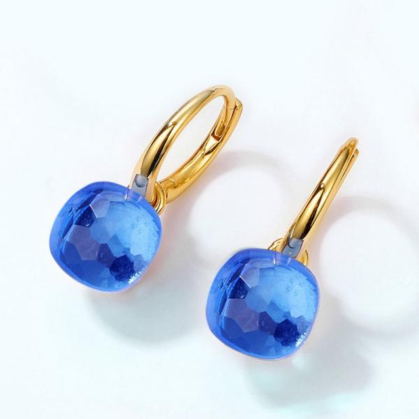 Gold-Plated Blue Glass Hoop Earrings
